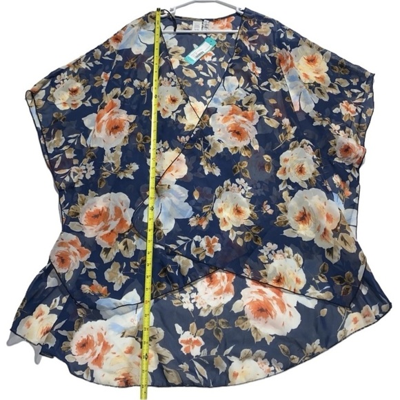 Emory Park Women’s Caley Open Front Woven Floral Kimono Navy Size 2XL - Picture 7 of 7